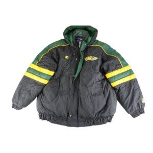 Vintage Green Bay Packers Starter Jacket Puffer Men's 2XL Black Hooded Full Zip